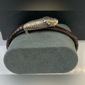 Vintage Lou Guerin Sterling Silver Snake Leather Bracelet 7 Inches